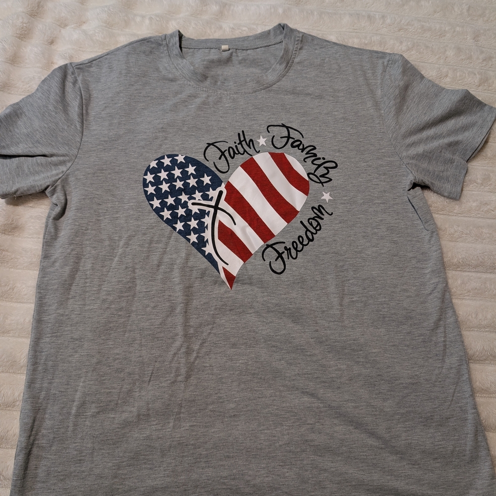 Gray T-Shirt with American Flag Heart Design